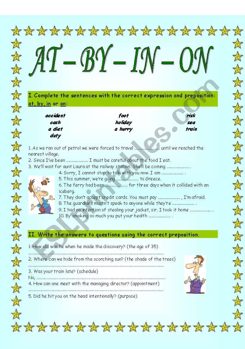 Prepositional phrases with IN,ON,AT,BY