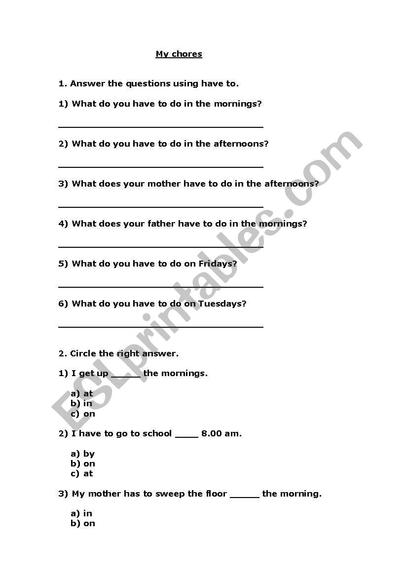 My chores worksheet