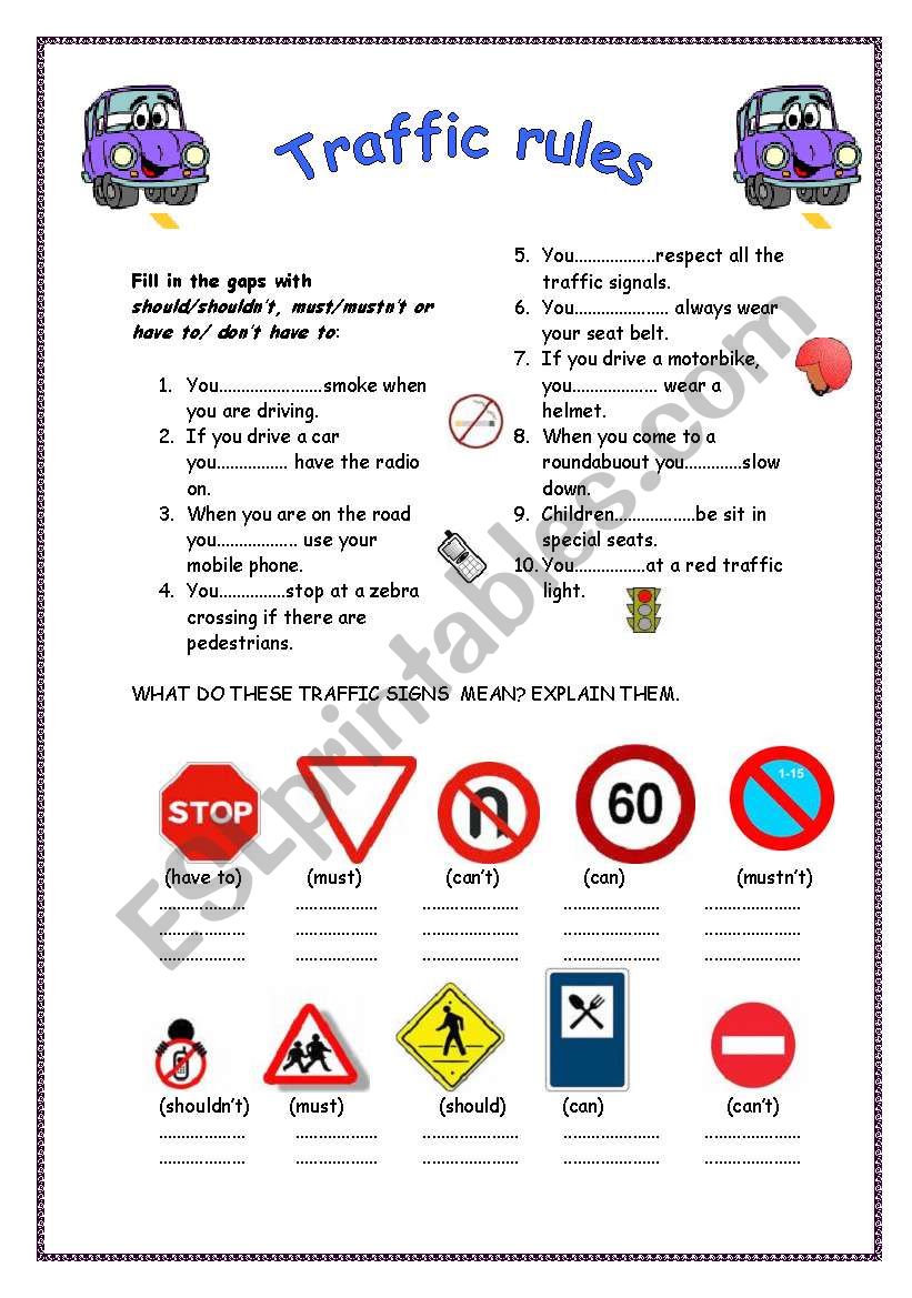 Traffic rules worksheet