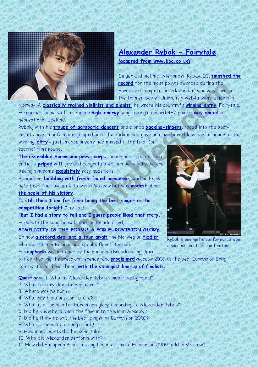 Eurovision 2009 - Alexander Rybak - Fairy Tale (article+song lyrics)