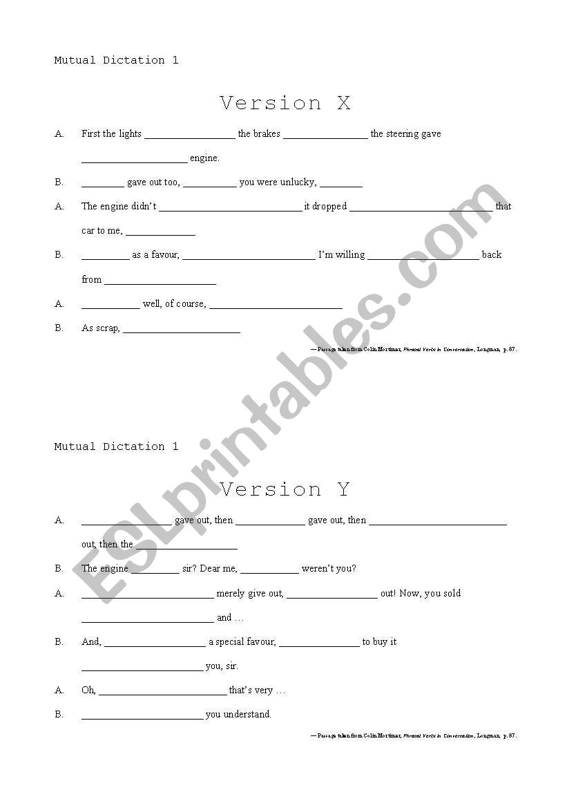 Phrasal Verbs - Mutual Dictations