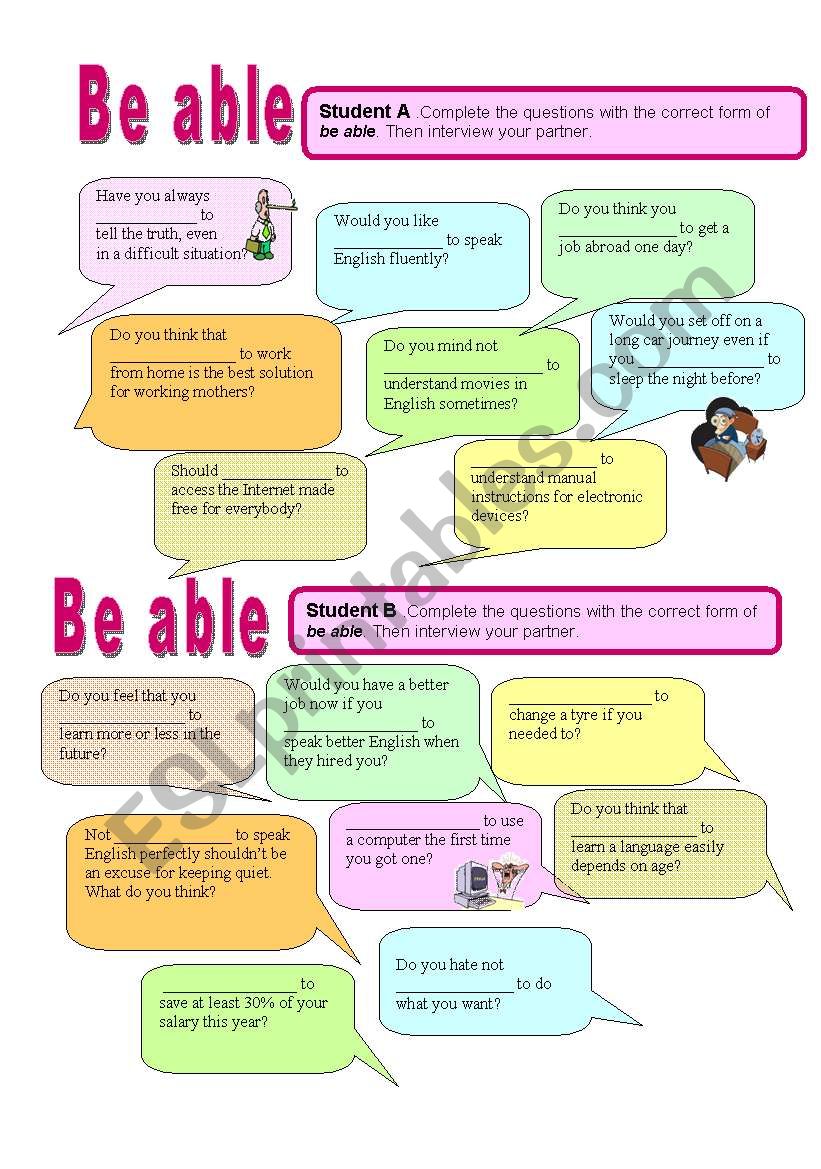Be able - Grammar and speaking in pairs