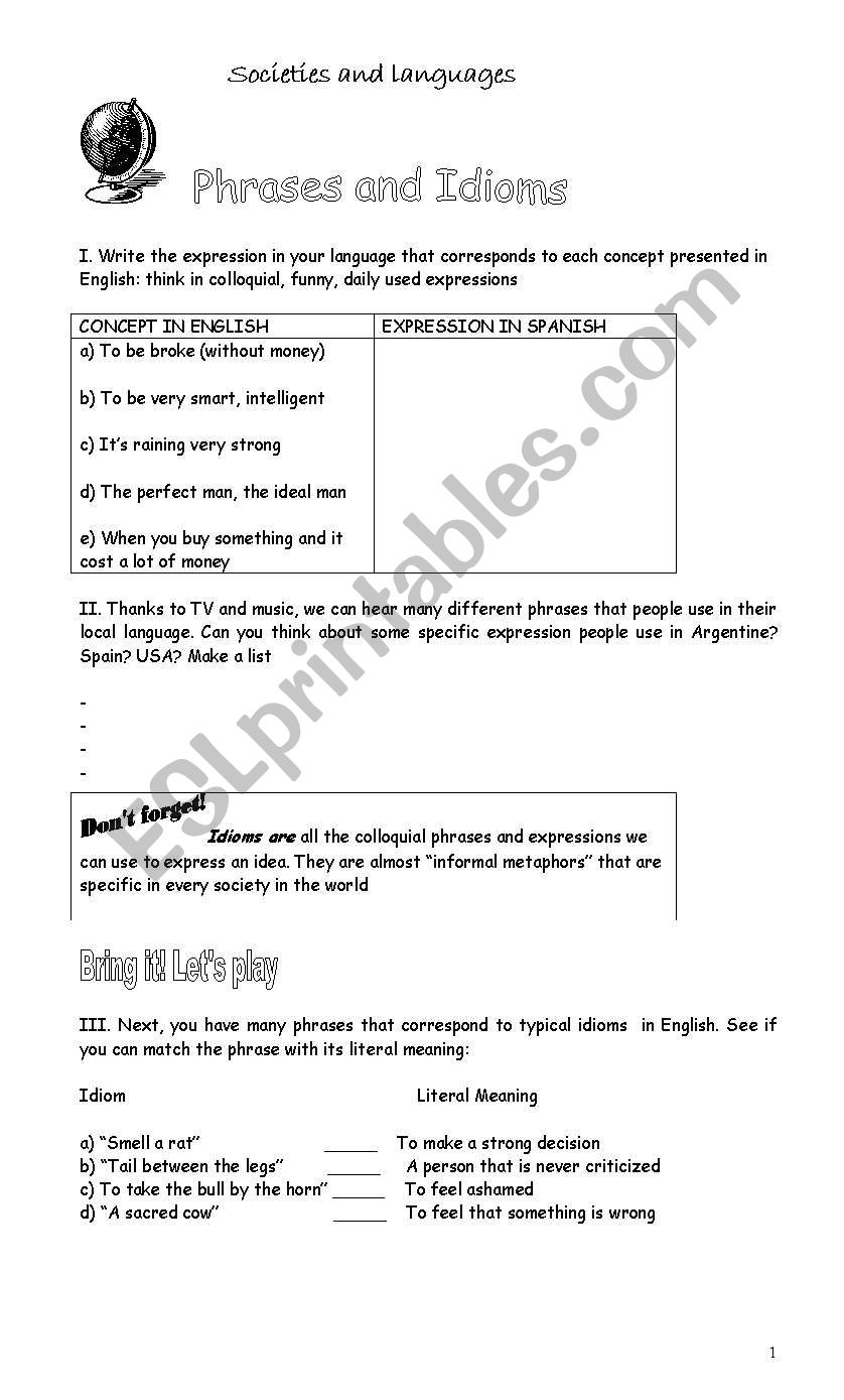 Phrases and Idioms  worksheet