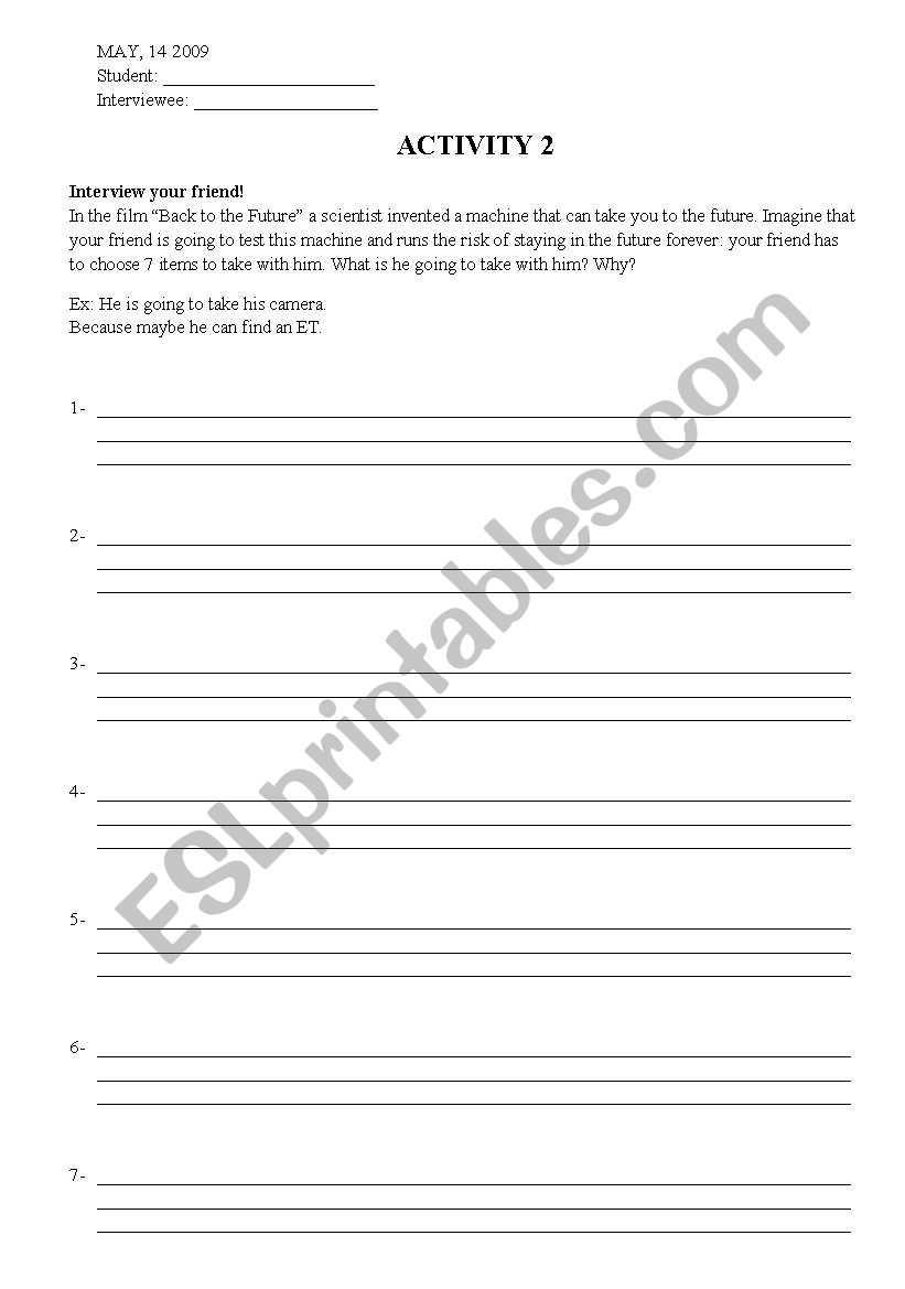Travel to the future worksheet