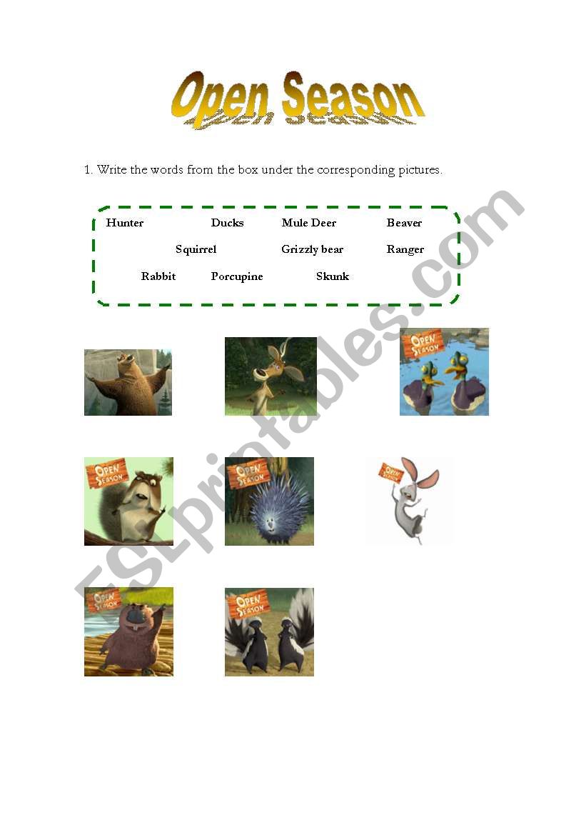 Open Season (1 part of worksheet)