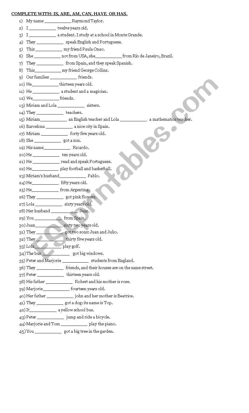 DRILLING: BE, CAN, HAVE worksheet