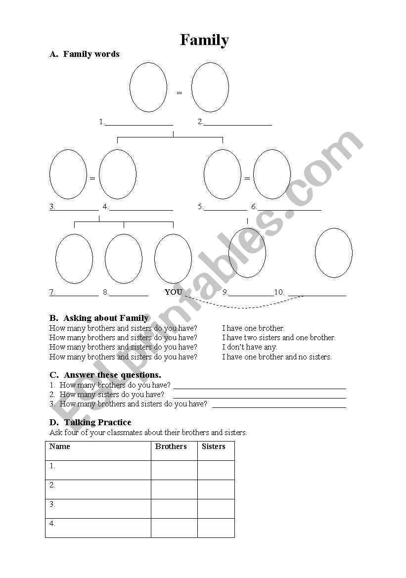 Family Words worksheet