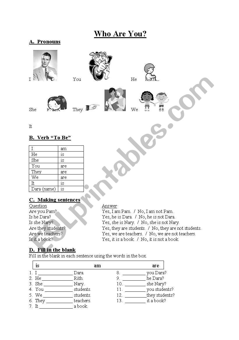 Pronouns and Being Verbs worksheet