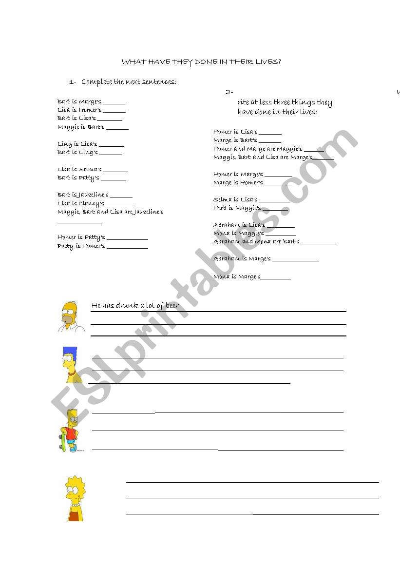 the simpsons family  worksheet