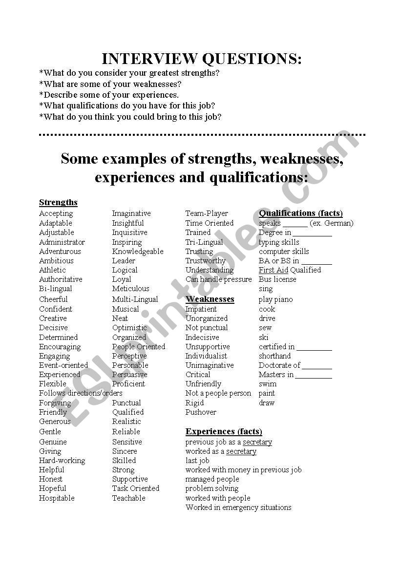 Interveiw Prep worksheet