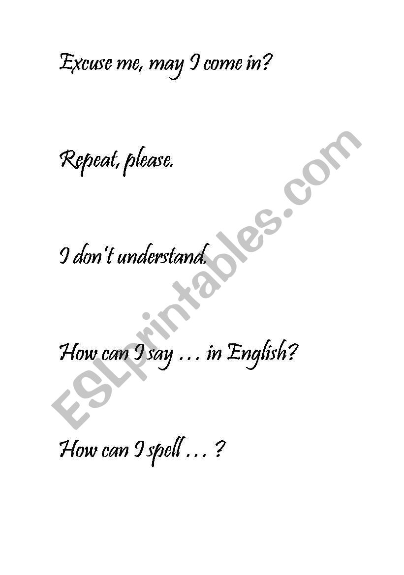Classroom Language worksheet
