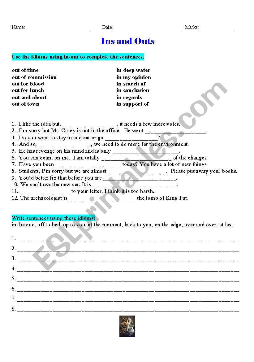 Idioms-In and Out worksheet