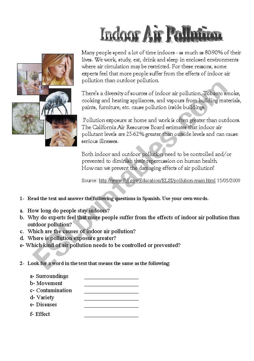 Indoor air pollution worksheet