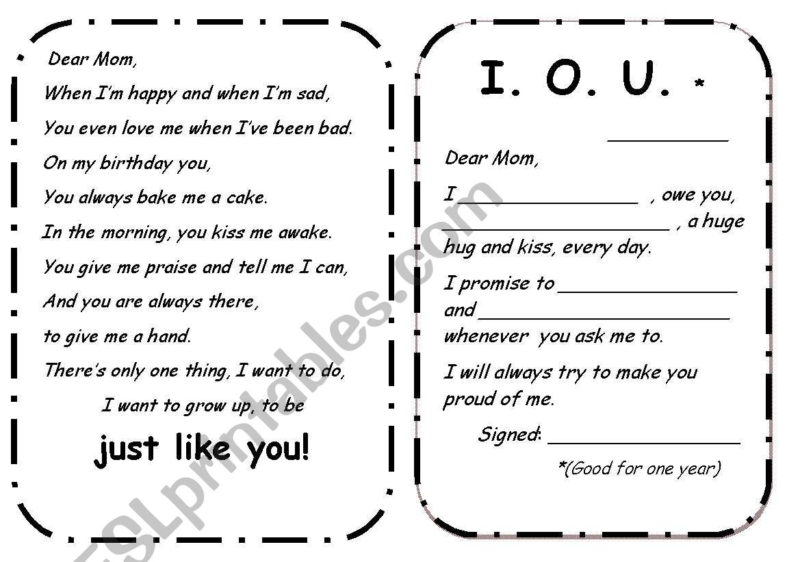 Mothers Day greeting worksheet