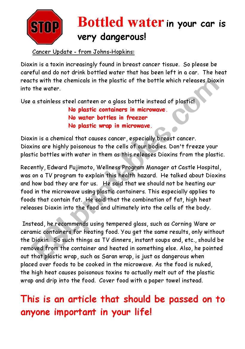 Danger - DonÂ´t drink water from a bottle left in your car!