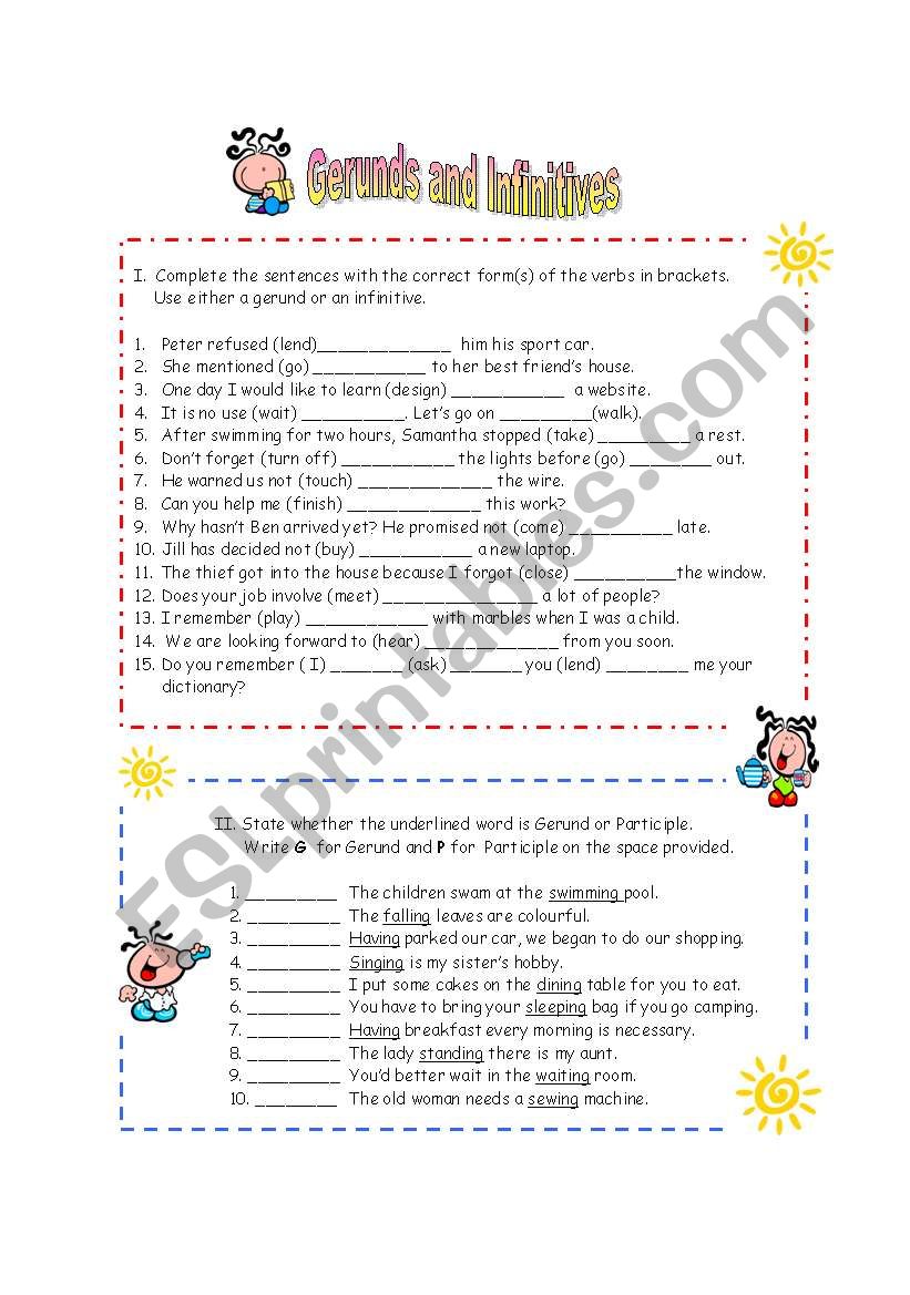 Gerunds and Infinitives worksheet