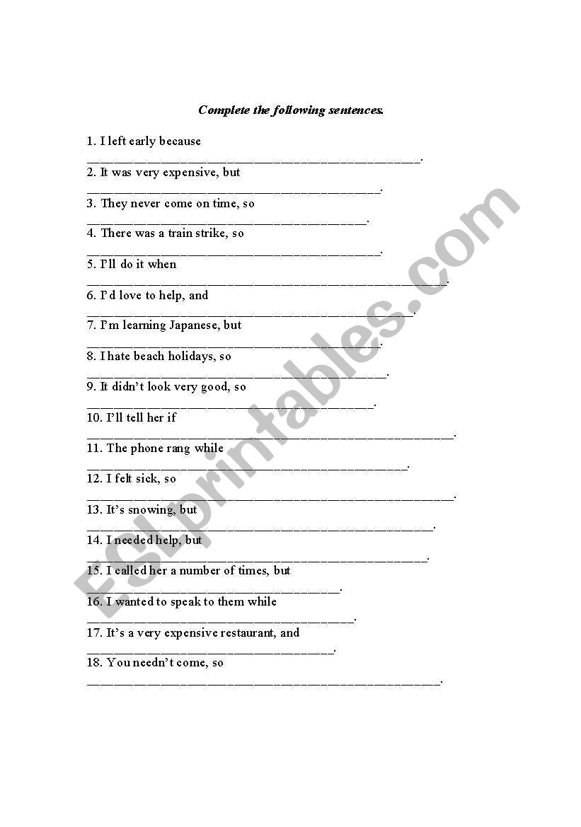 Complete the Sentences worksheet