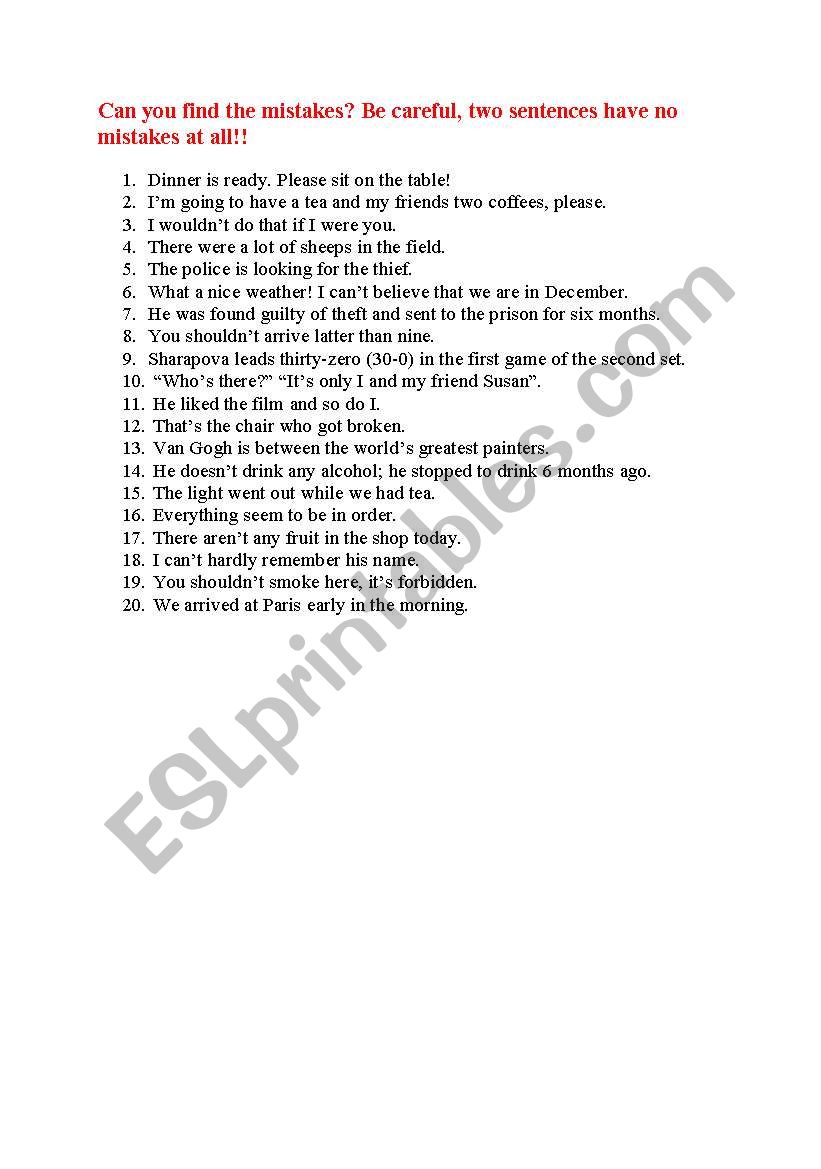Find the Mistakes 2 worksheet