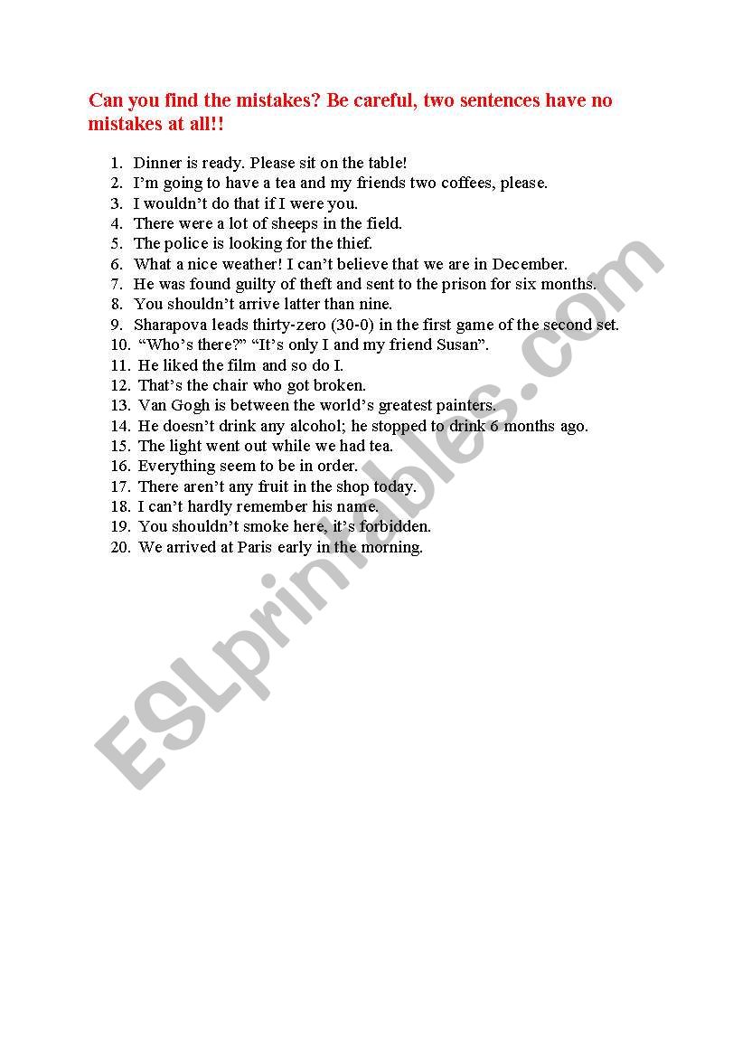 Find the Mistakes 2 worksheet