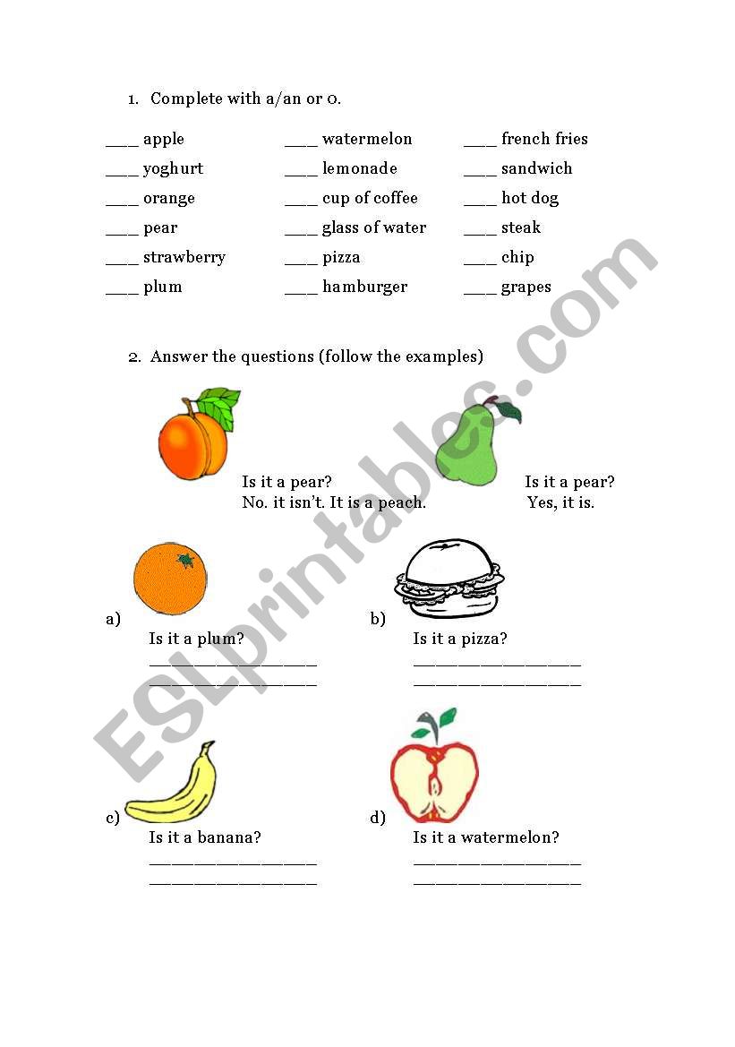 FOOD worksheet