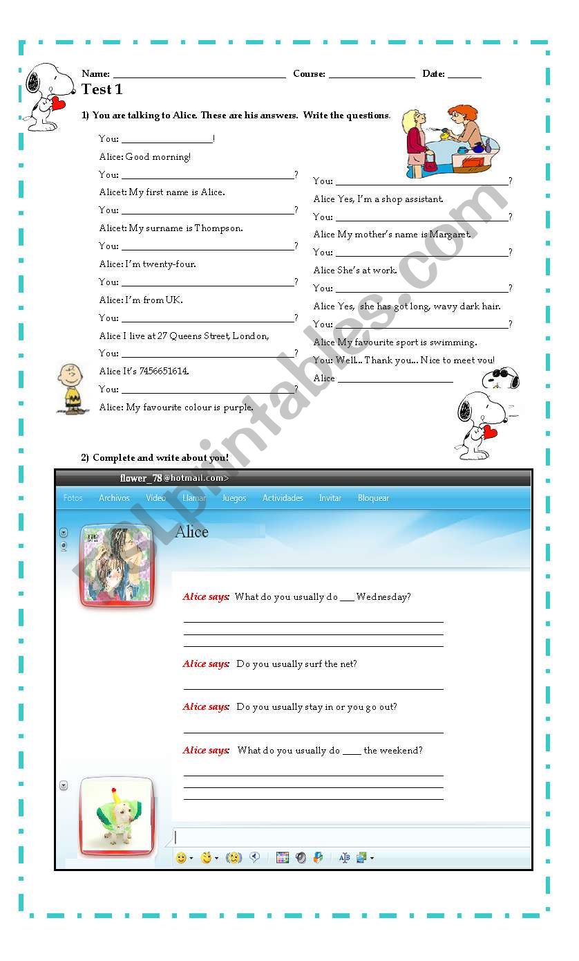 Elementary test 1st part  worksheet