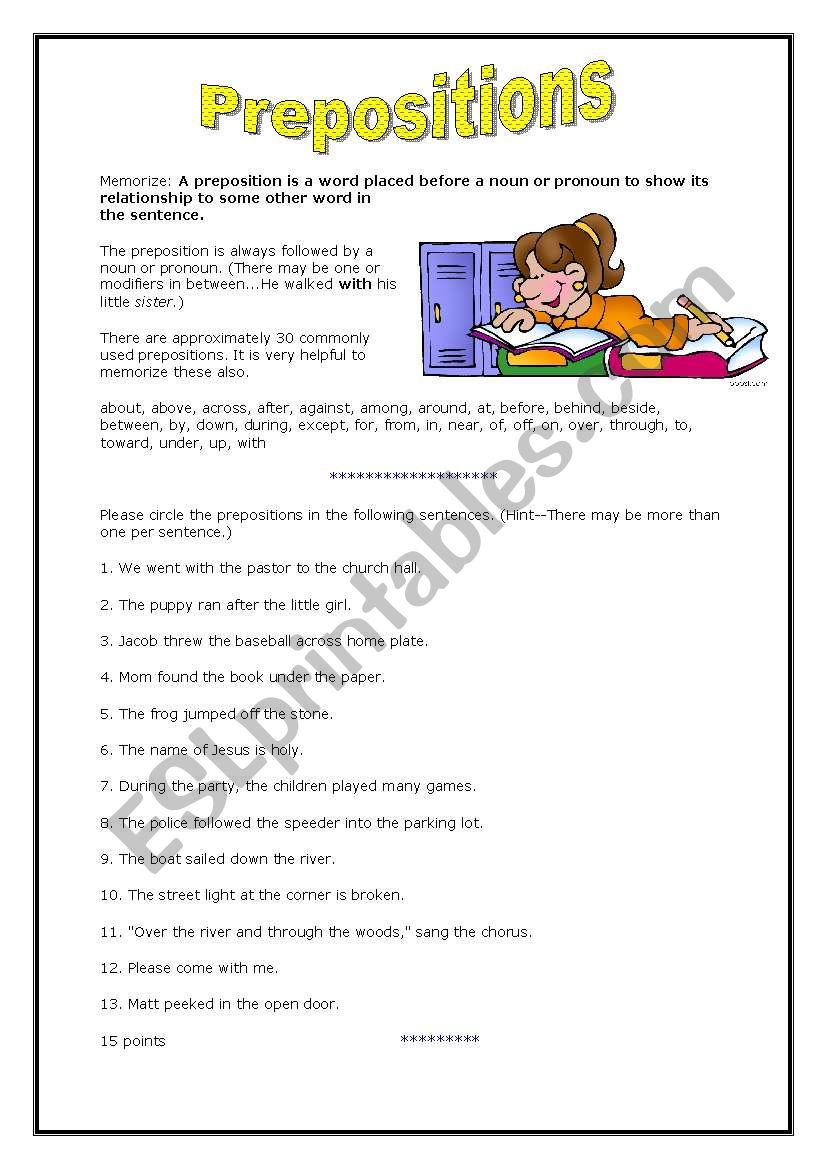 Preposition Worksheet worksheet