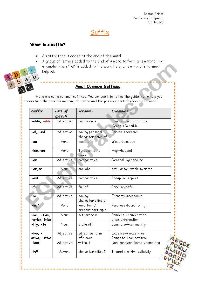 Suffix worksheet