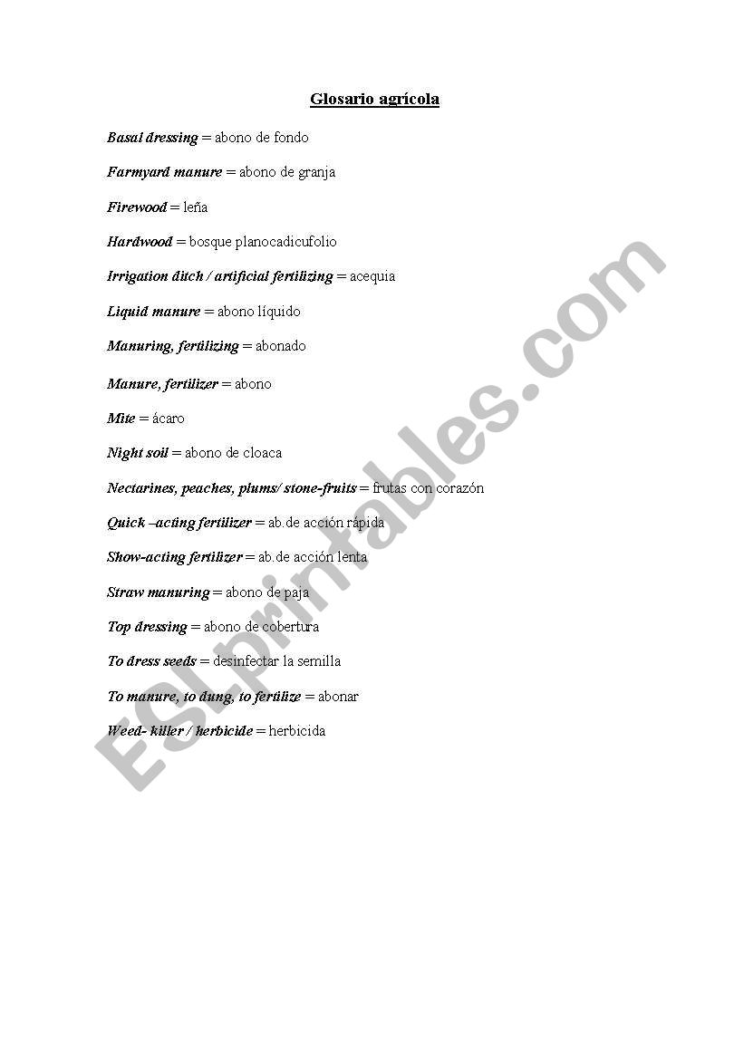 Glosario Agrcola worksheet