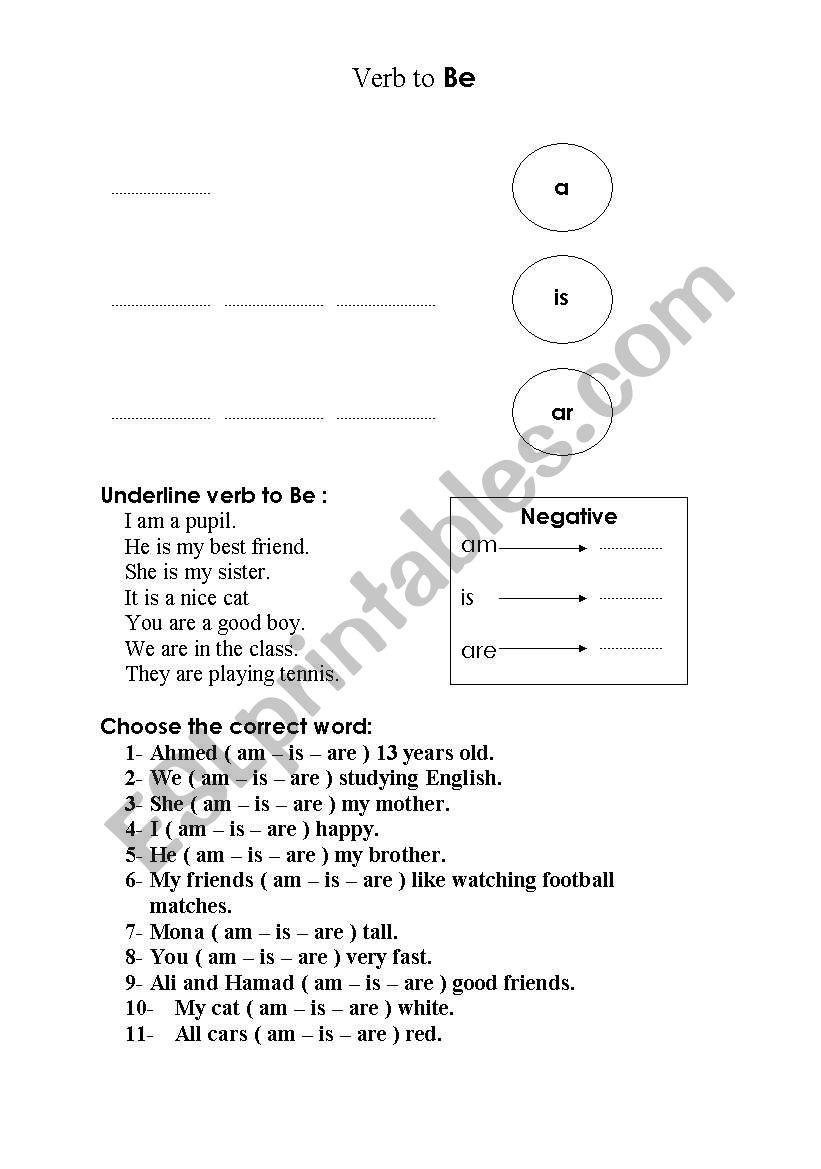 verb tobe worksheet