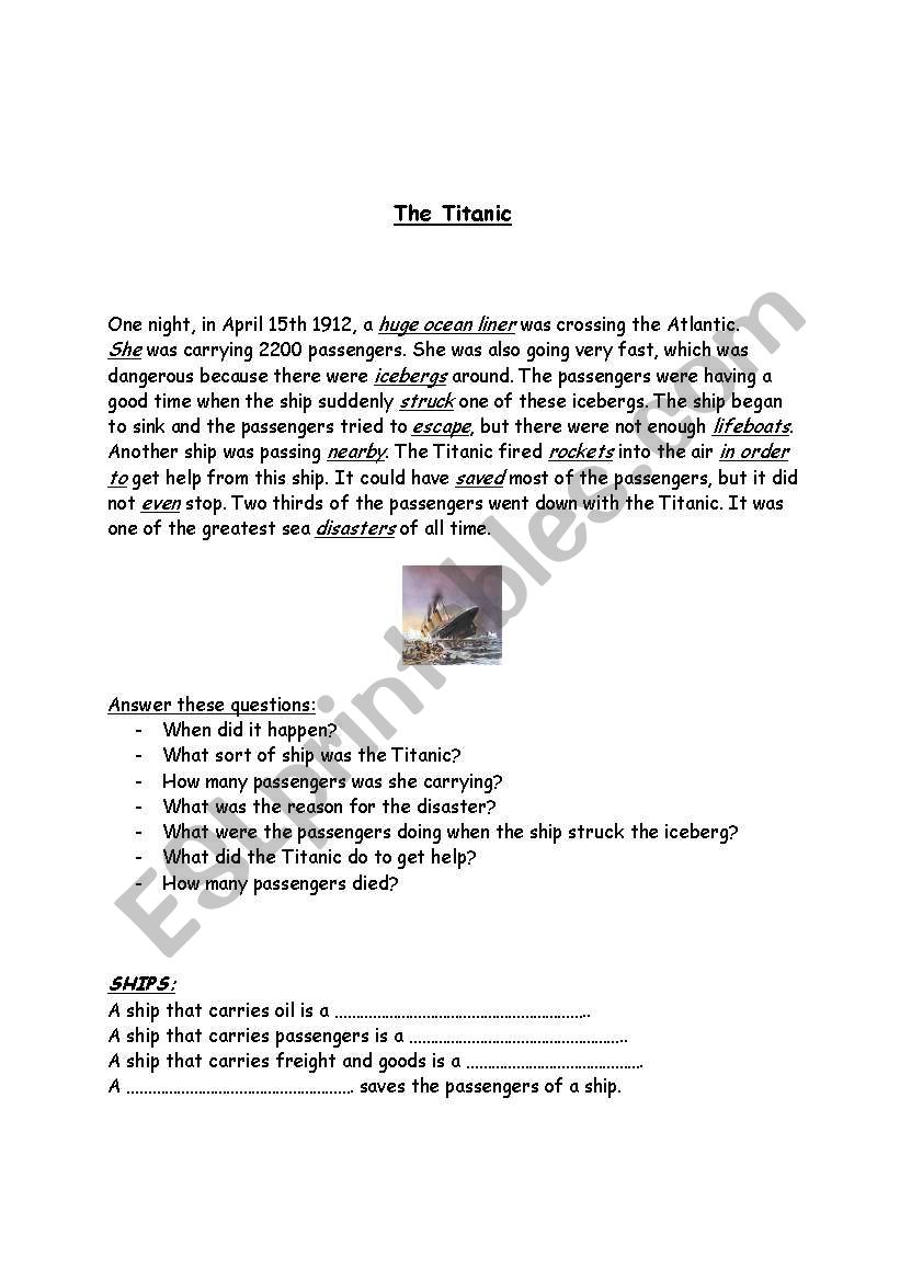 The TITANIC worksheet