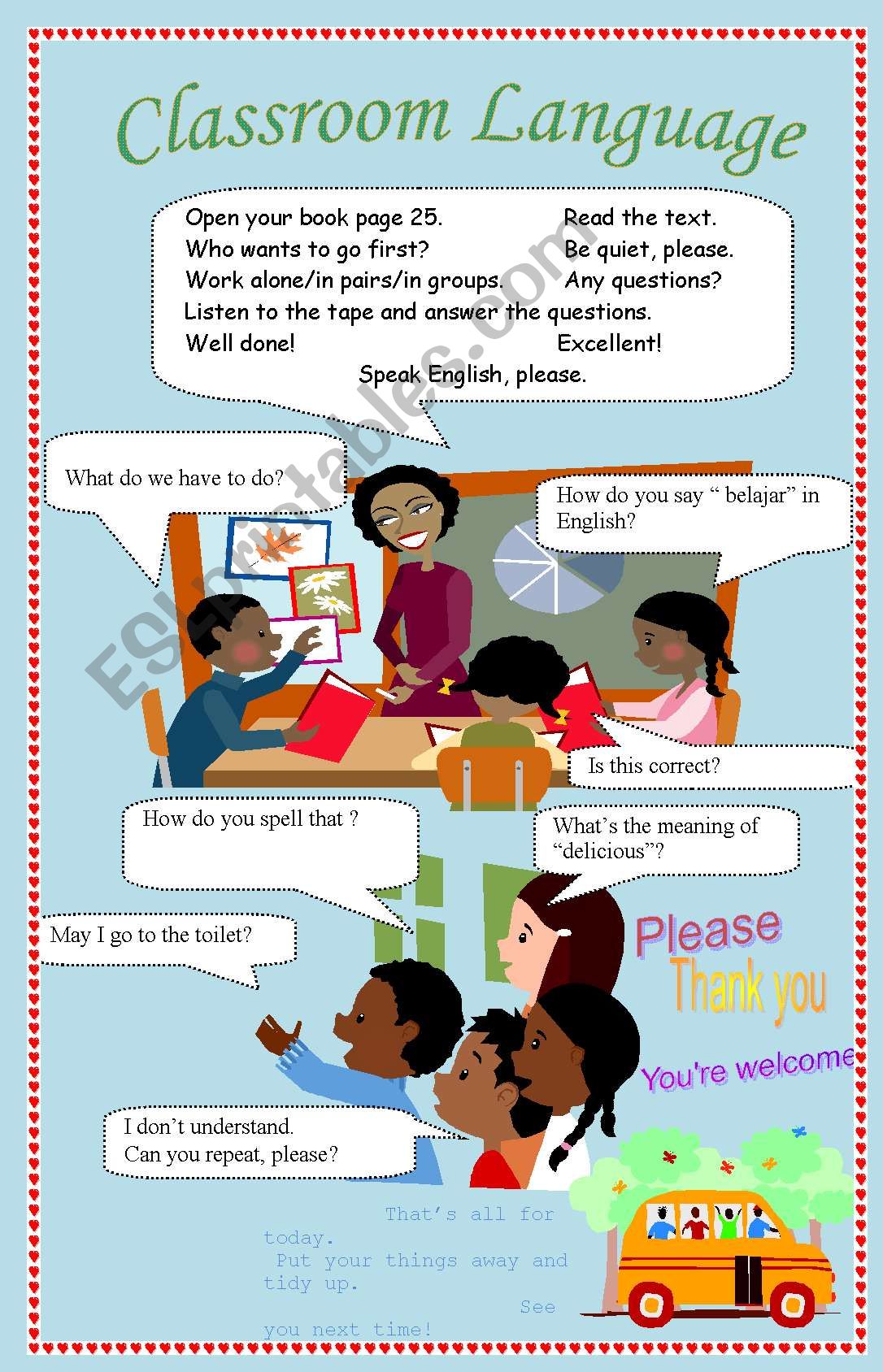 Classroom Language poster worksheet