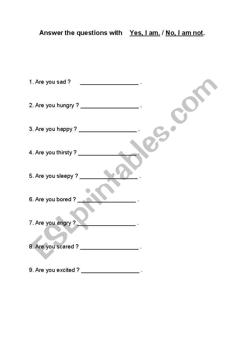 To be - emotions worksheet