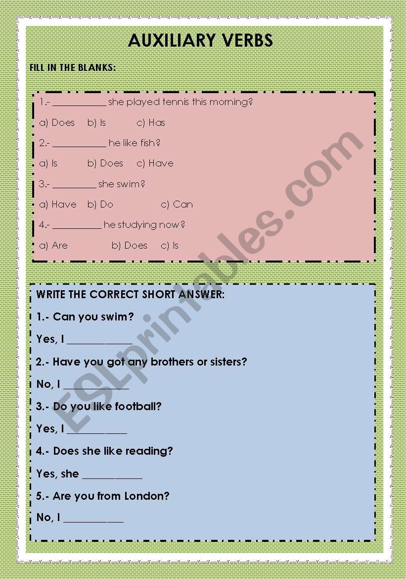 AUXILIARY VERBS worksheet