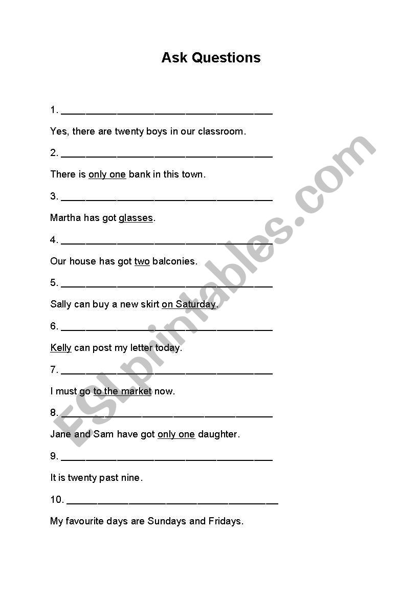 Asking Questions worksheet