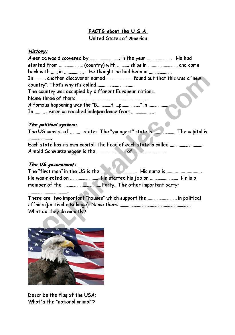 USA - facts about worksheet