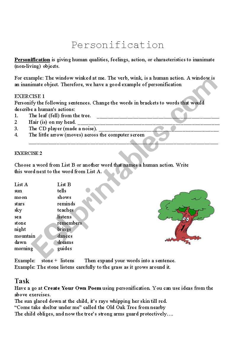 Personification Poem worksheet