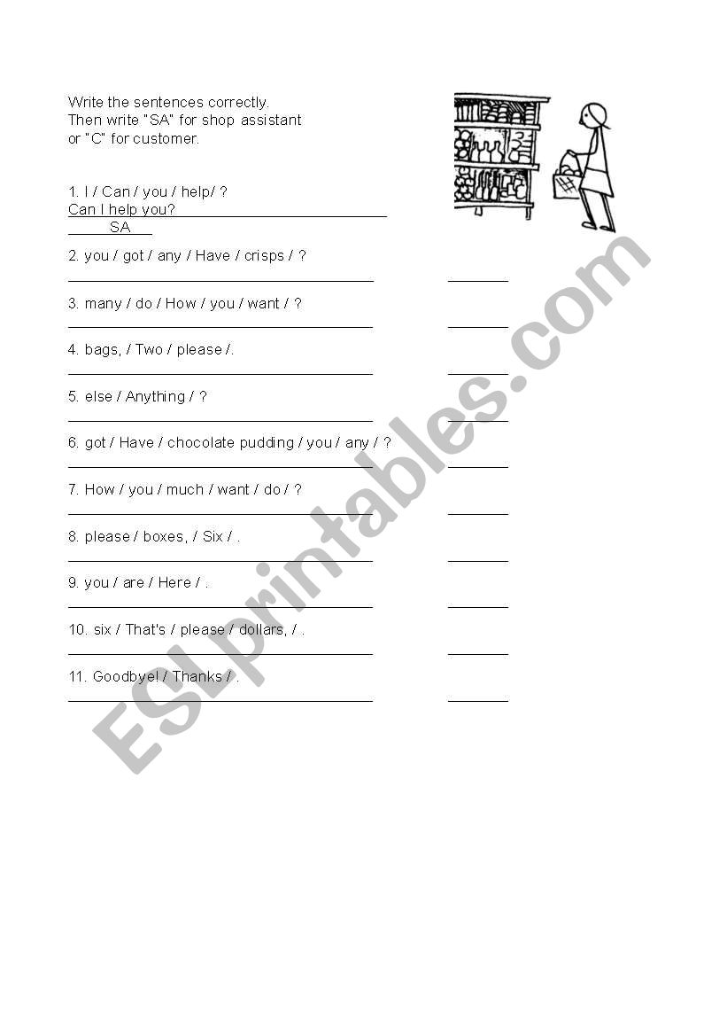 Supermarket conversation worksheet