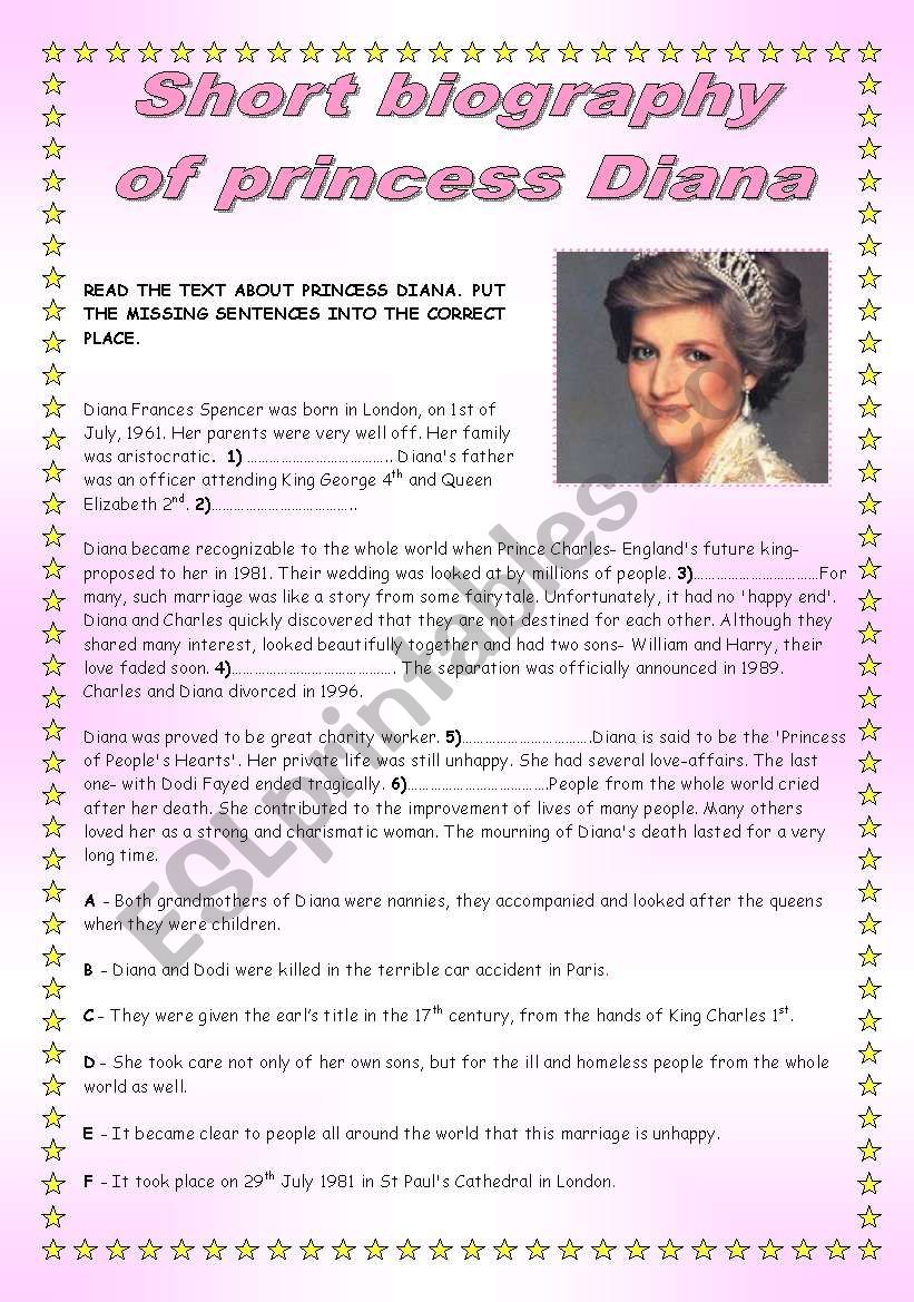 Princess Diana - reading practice + KEY