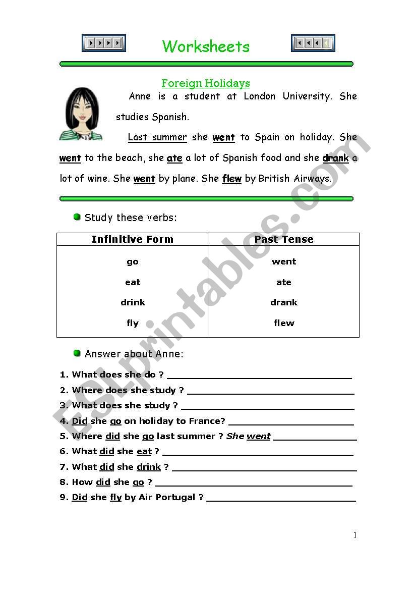 Foreign Holidays: Past Simple worksheet