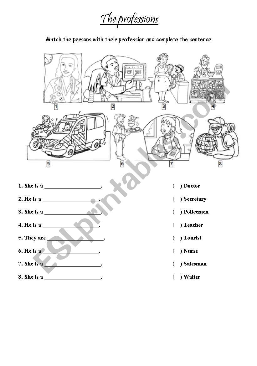 The Professions worksheet