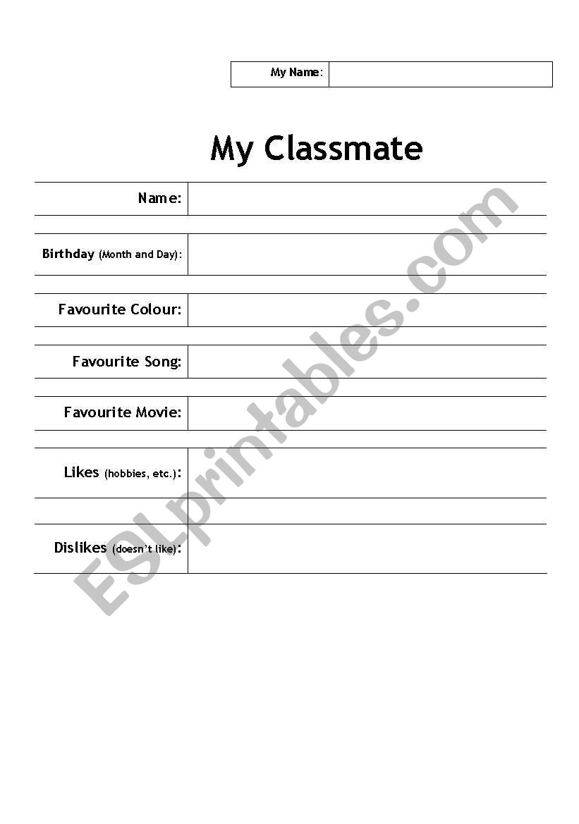 My Classmate worksheet