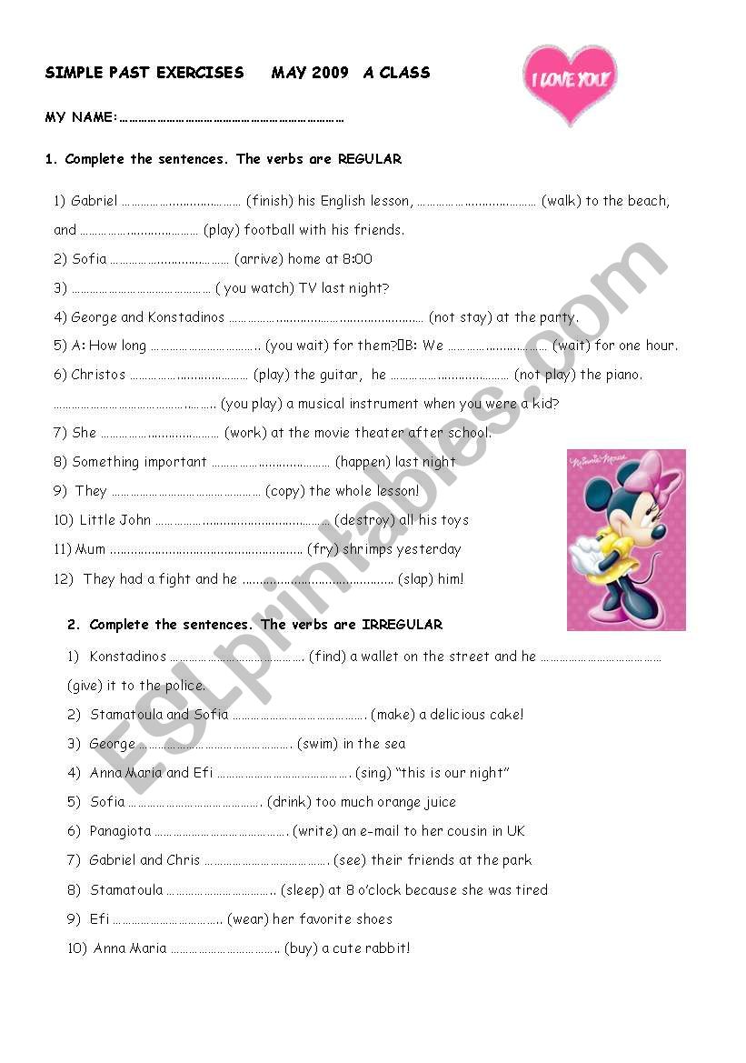 Past simple exercises worksheet