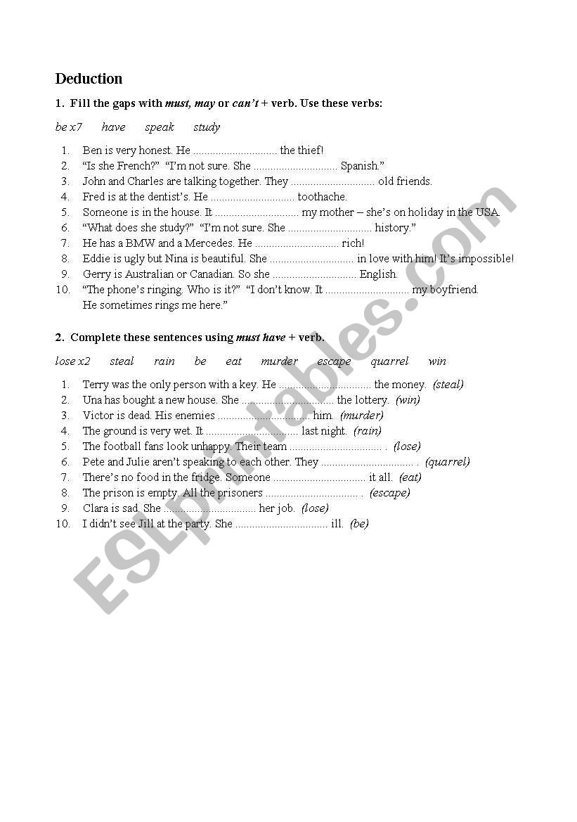 Deduction worksheet