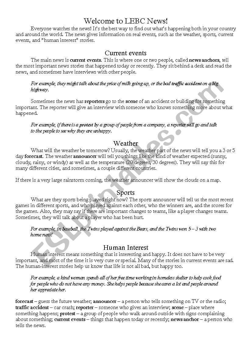 Newscast and sample scripts worksheet