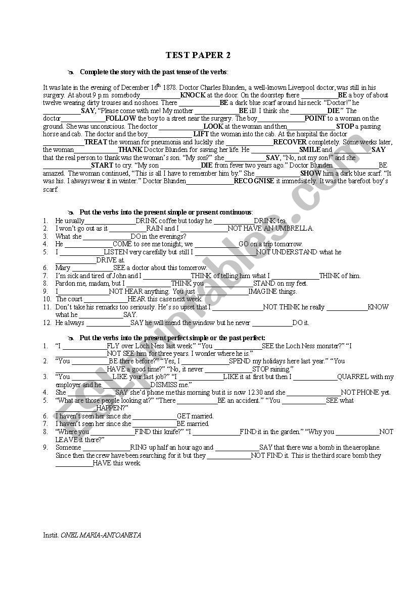 test worksheet