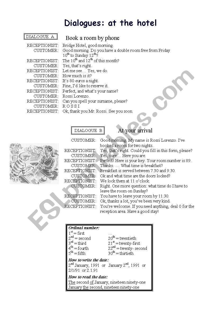 At the hotel worksheet