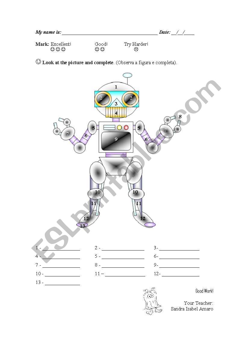 body parts worksheet