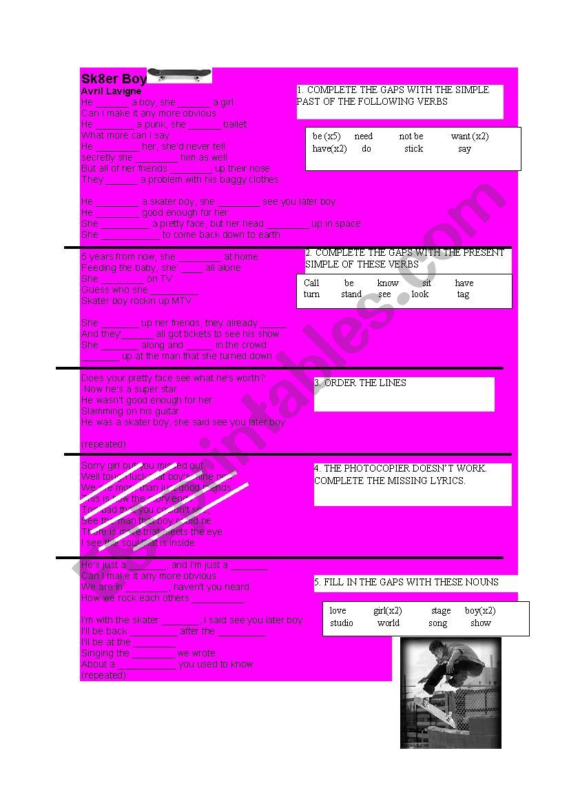 Song: Sk8er Boy worksheet