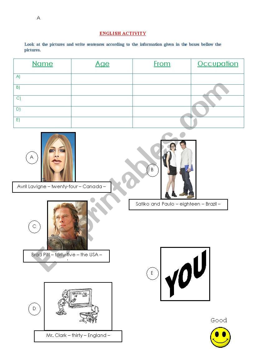 Giving Information worksheet