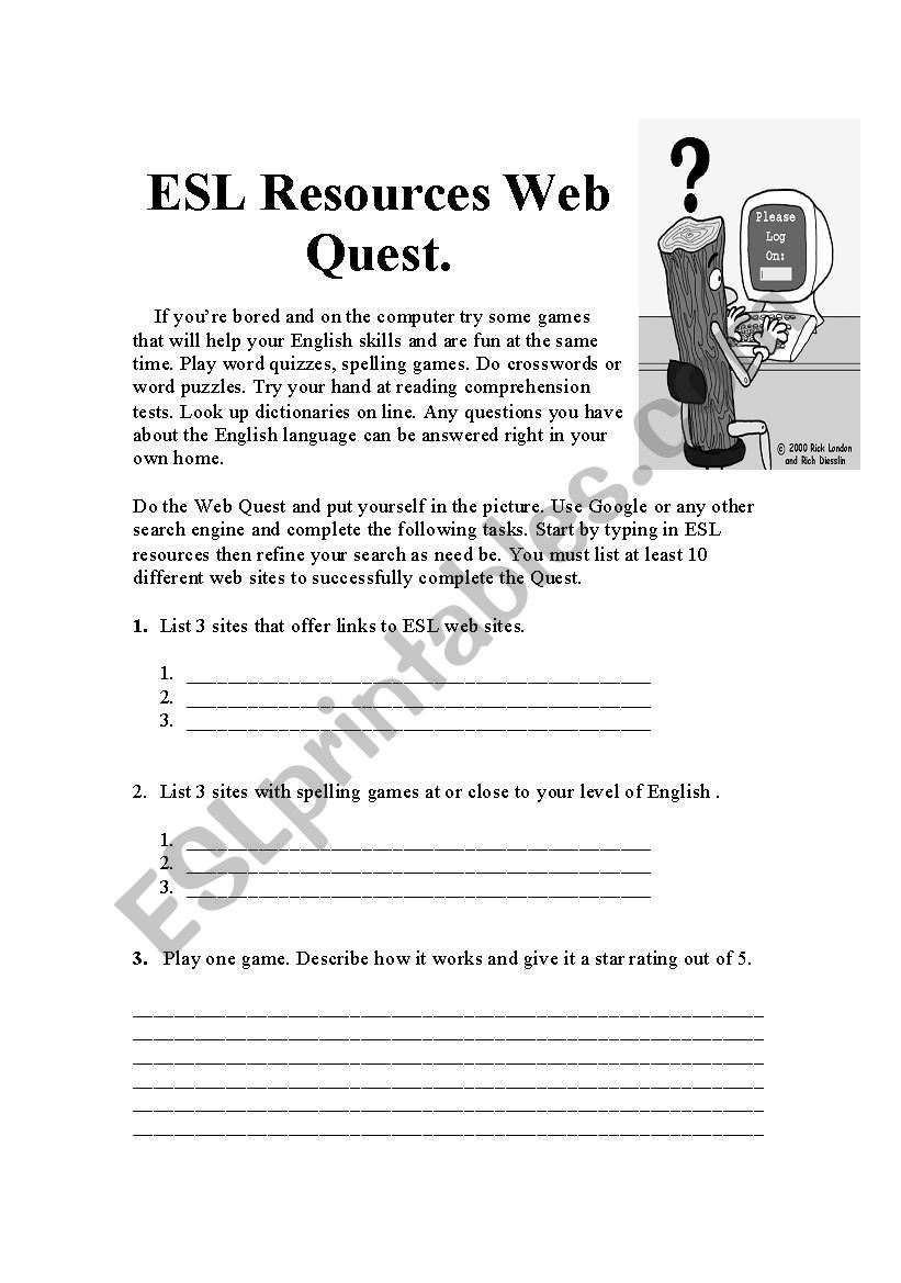 ESL Resources Web Quest worksheet